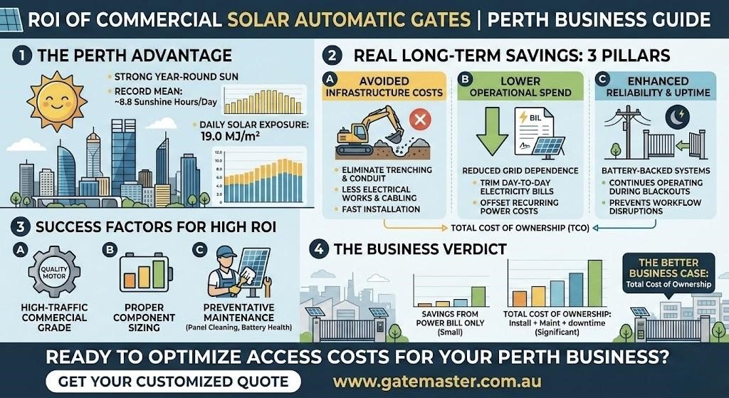Automatic solar gates helping Perth businesses reduce long term energy and security costs