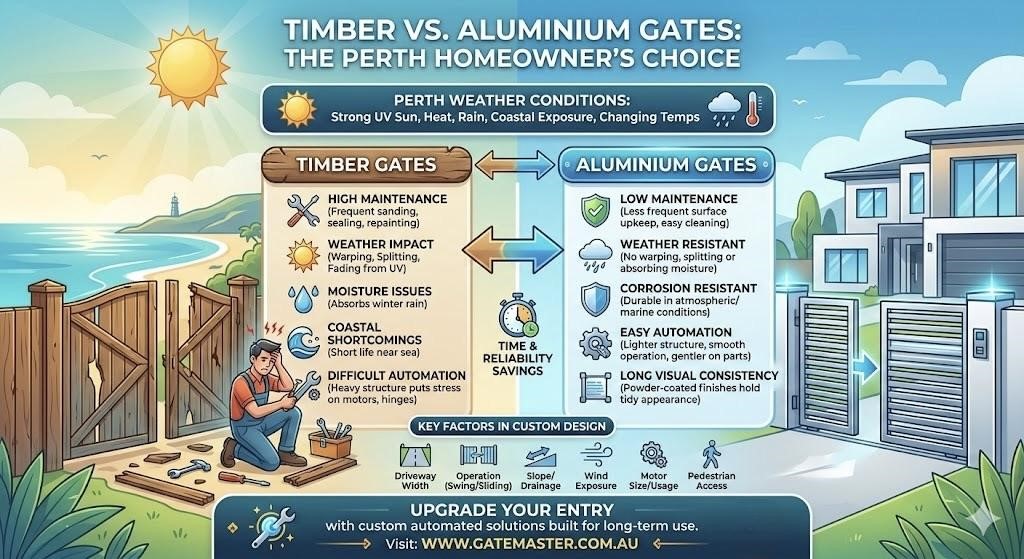 Modern automatic aluminium gates replacing timber for homes in Perth